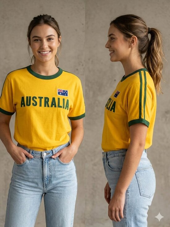 Oz Designs Australia Tops - OZ Designs Australia Sports Yellow Green Womens Shirt Cotton Small Fits Medium